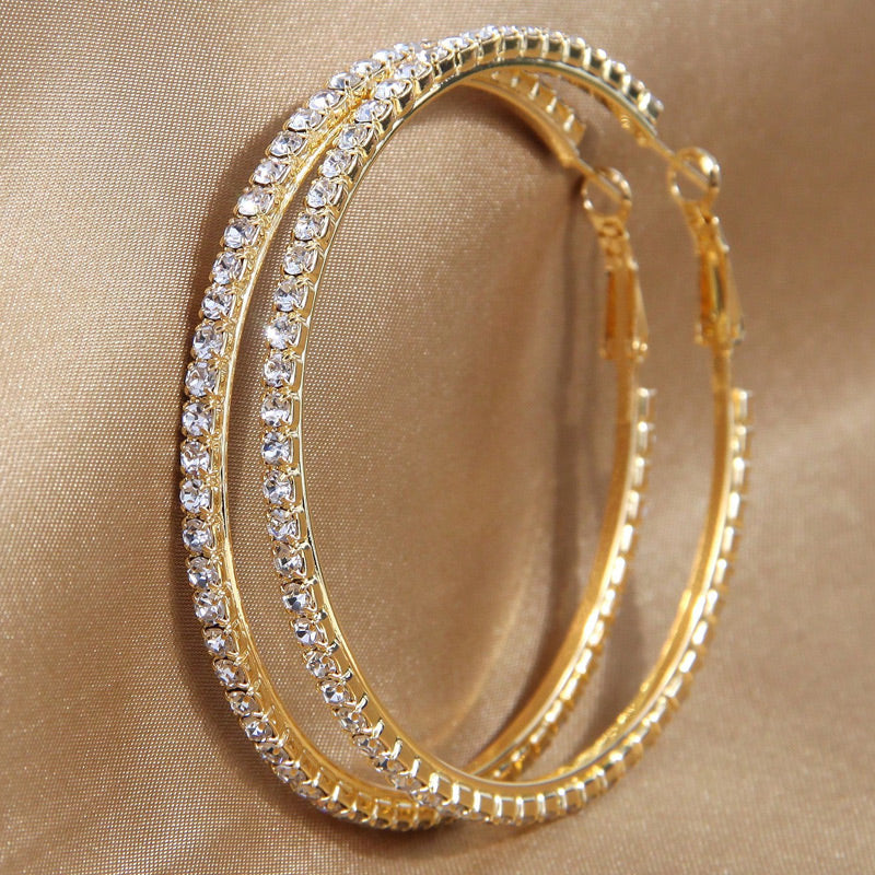 1 Pair Simple Style Round Inlay Rhinestone Ferroalloy Rhinestones Hoop Earrings