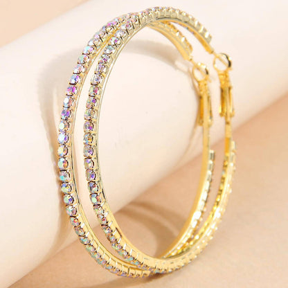 1 Pair Simple Style Round Inlay Rhinestone Ferroalloy Rhinestones Hoop Earrings