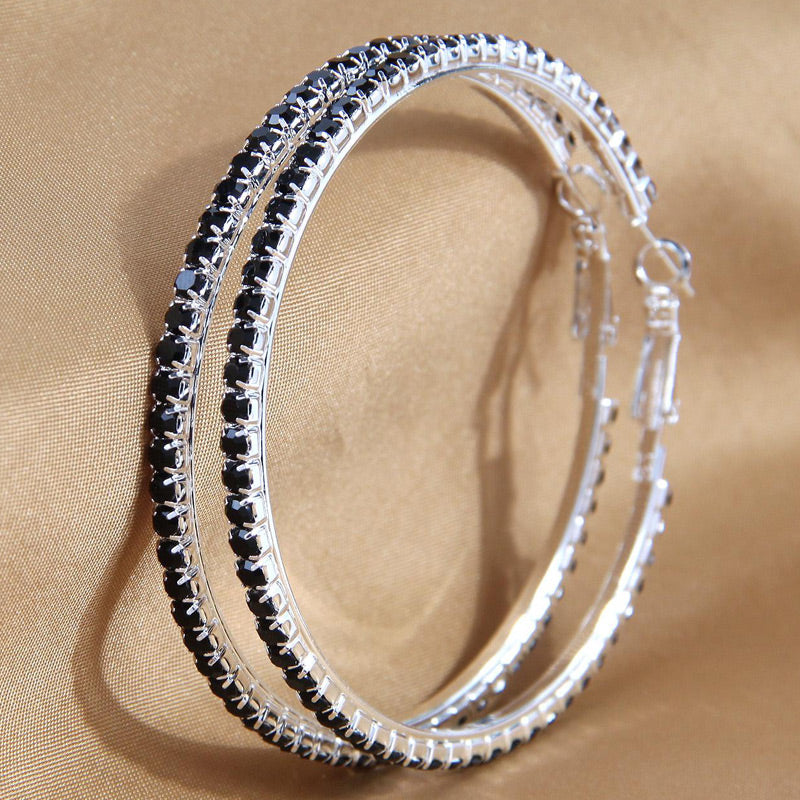 1 Pair Simple Style Round Inlay Rhinestone Ferroalloy Rhinestones Hoop Earrings