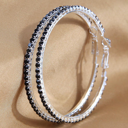 1 Pair Simple Style Round Inlay Rhinestone Ferroalloy Rhinestones Hoop Earrings