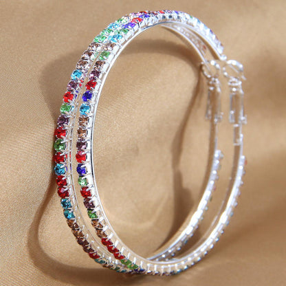 1 Pair Simple Style Round Inlay Rhinestone Ferroalloy Rhinestones Hoop Earrings