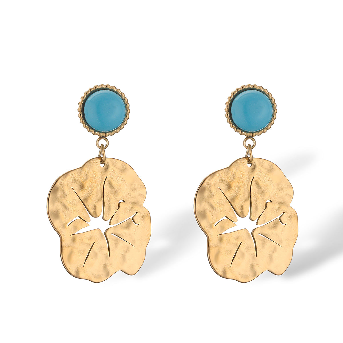 1 Pair Simple Style Commute Bc1035 Lucky Tree Plating Inlay Titanium Steel Turquoise Zircon 18k Gold Plated Drop Earrings