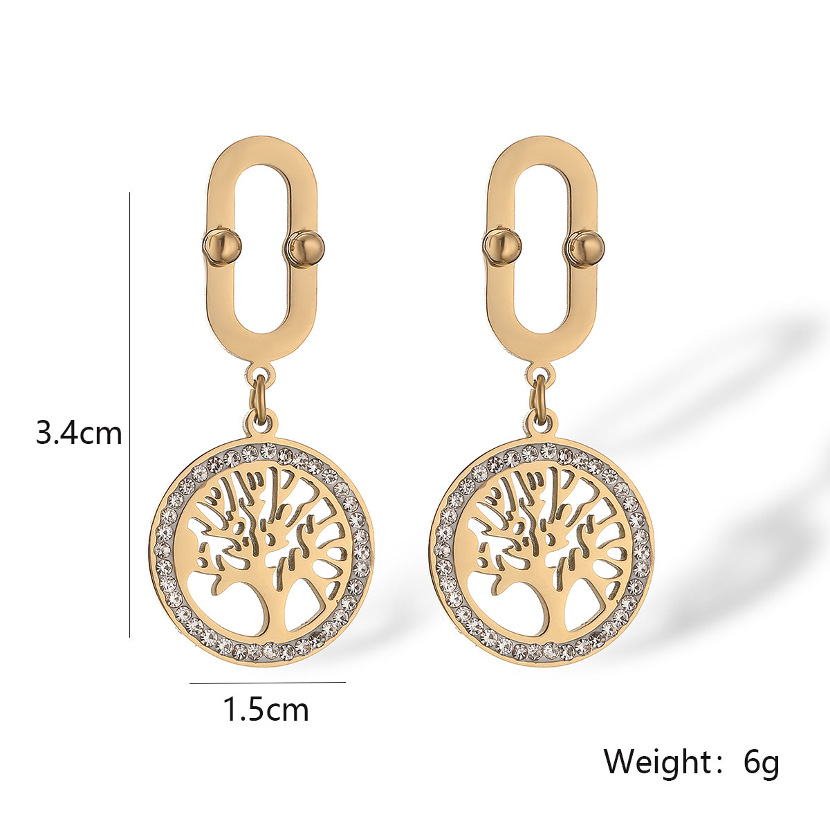 1 Pair Simple Style Commute Bc1035 Lucky Tree Plating Inlay Titanium Steel Turquoise Zircon 18k Gold Plated Drop Earrings