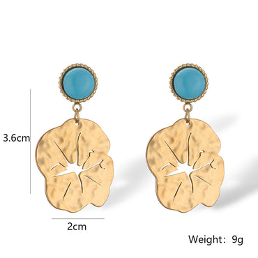 1 Pair Simple Style Commute Bc1035 Lucky Tree Plating Inlay Titanium Steel Turquoise Zircon 18k Gold Plated Drop Earrings