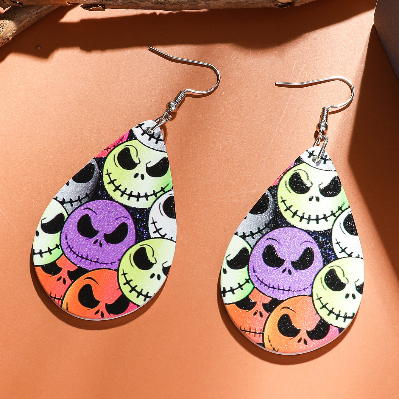 Wholesale Jewelry Funny Skull Arylic Printing Drop Earrings