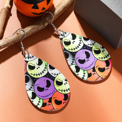 Wholesale Jewelry Funny Skull Arylic Printing Drop Earrings