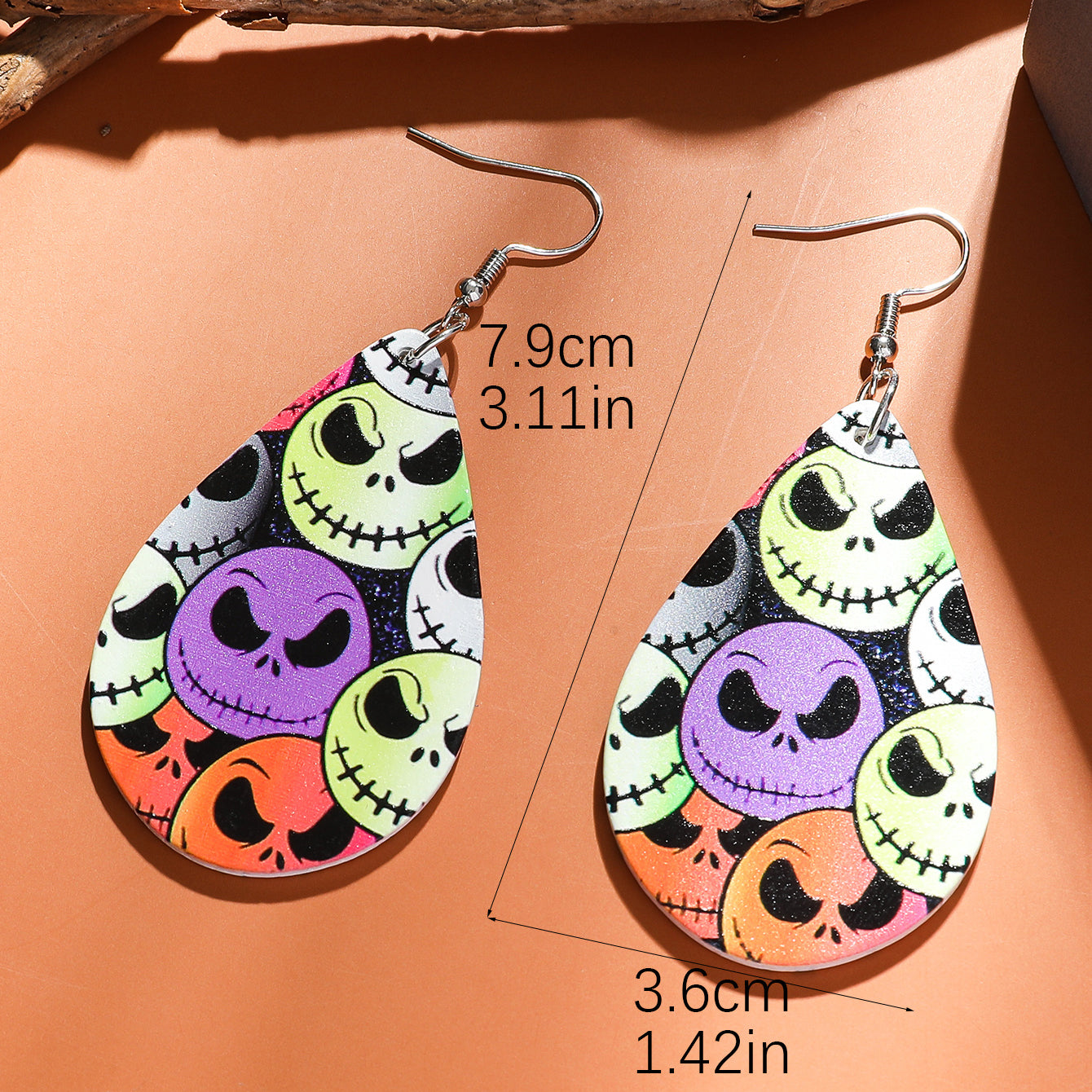 Wholesale Jewelry Funny Skull Arylic Printing Drop Earrings