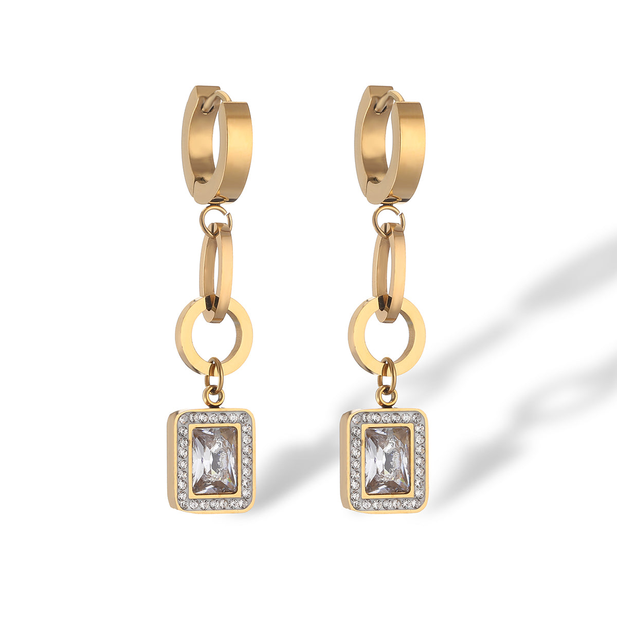 1 Pair Simple Style Commute Geometric Plating Inlay Titanium Steel Zircon 18k Gold Plated Drop Earrings