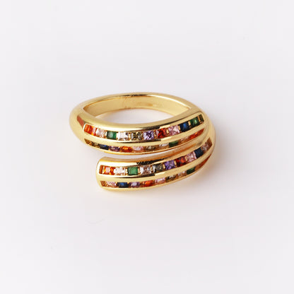 Retro Geometric Copper Inlay Zircon Open Rings