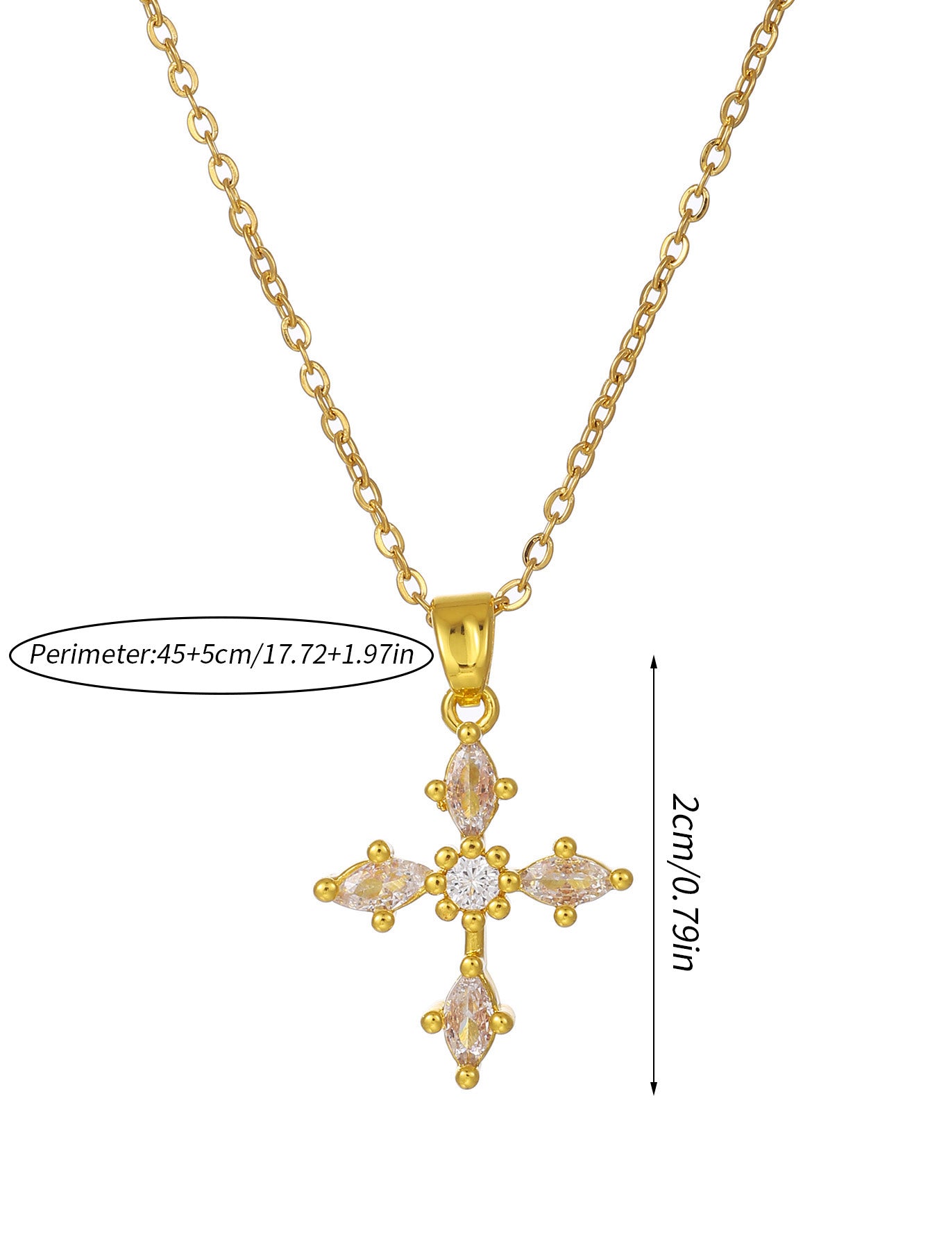 Elegant Streetwear Cross Stainless Steel Copper Plating Inlay Zircon 18k Gold Plated Pendant Necklace