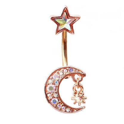 Casual Letter Fruit Snowflake Stainless Steel Copper Rose Gold Plated Rhinestones Zircon Belly Ring In Bulk