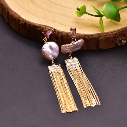 1 Pair Retro Tassel Plating Freshwater Pearl 18k Gold Plated Drop Earrings