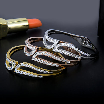 Simple Style Solid Color Stainless Steel Inlay Zircon Bangle