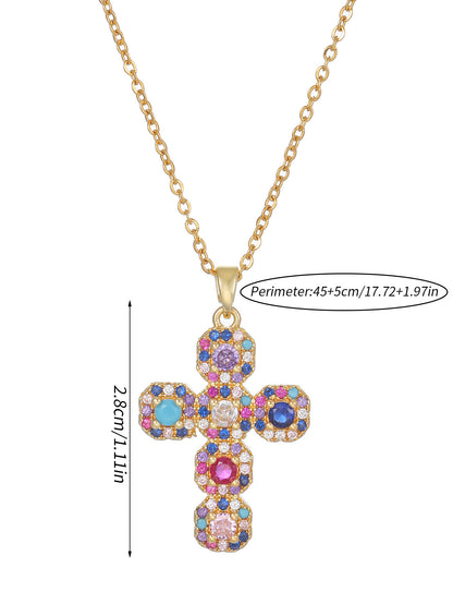 Vintage Style Cross Stainless Steel Copper 18k Gold Plated Pendant Necklace In Bulk