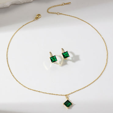 Ig Style Shiny Square Copper Plating Inlay Zircon Gold Plated Jewelry Set