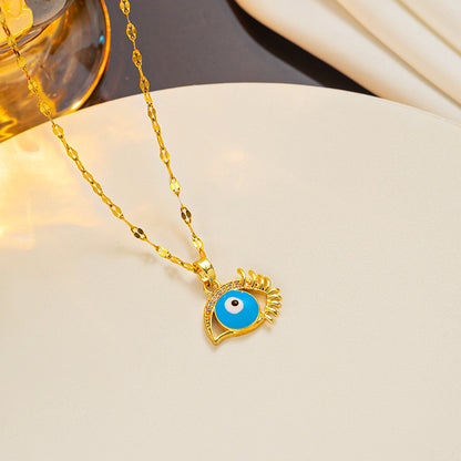 Casual Simple Style Eye Titanium Steel Enamel Plating Inlay Zircon 18k Gold Plated Pendant Necklace