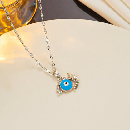 Casual Simple Style Eye Titanium Steel Enamel Plating Inlay Zircon 18k Gold Plated Pendant Necklace