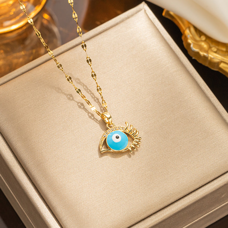 Casual Simple Style Eye Titanium Steel Enamel Plating Inlay Zircon 18k Gold Plated Pendant Necklace