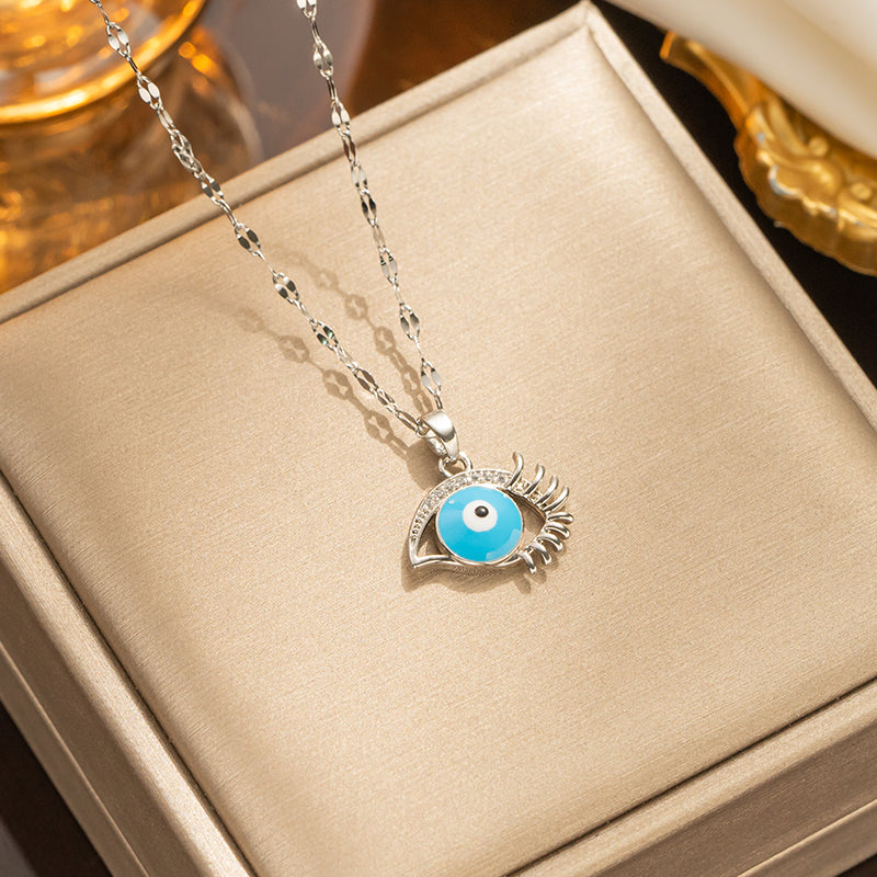 Casual Simple Style Eye Titanium Steel Enamel Plating Inlay Zircon 18k Gold Plated Pendant Necklace