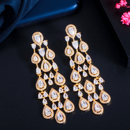 1 Pair Elegant Lady Glittery Water Droplets Plating Inlay Copper Artificial Gemstones 14k Gold Plated Rhodium Plated Drop Earrings