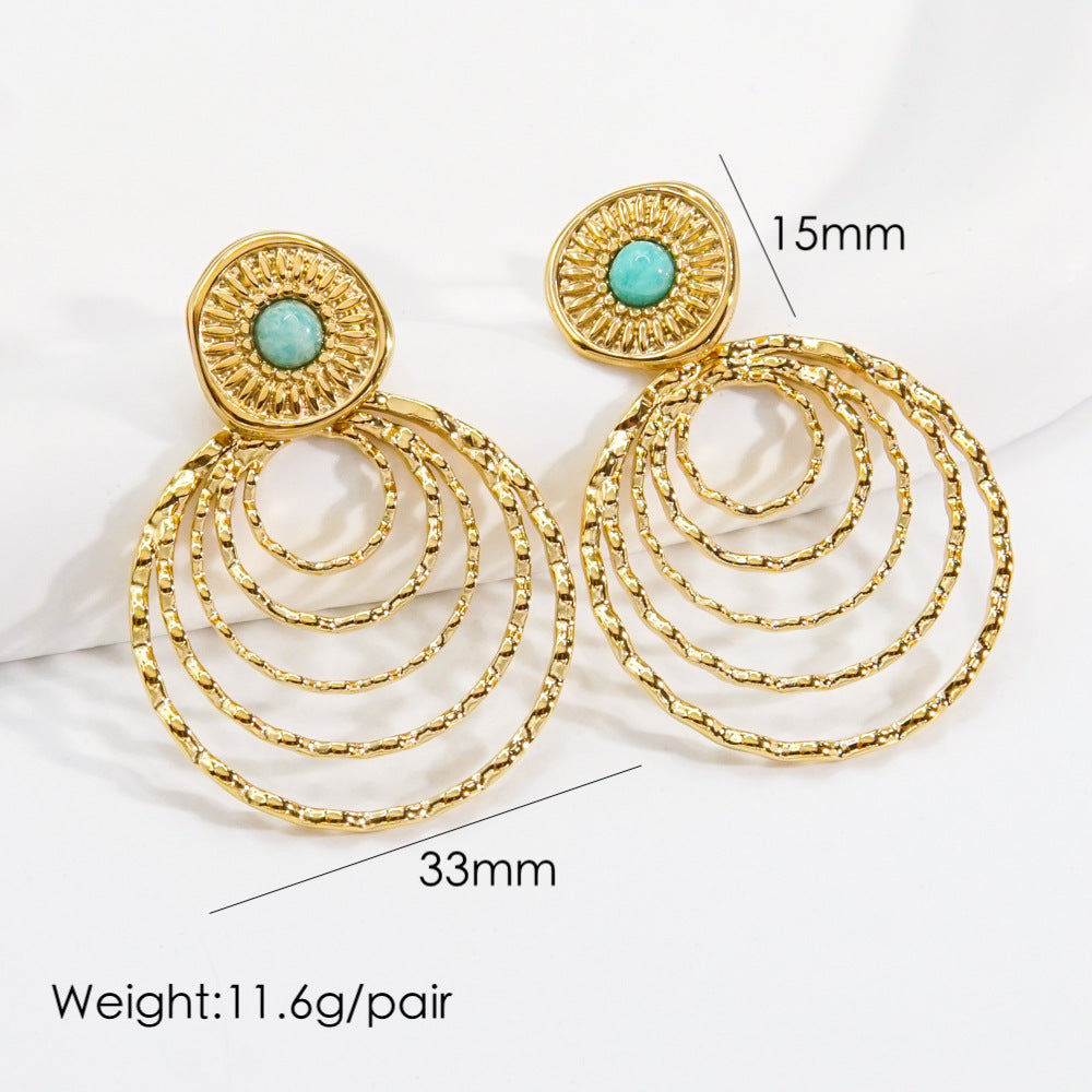 1 Pair Vintage Style Simple Style Circle Plating Inlay Stainless Steel Natural Stone Earrings