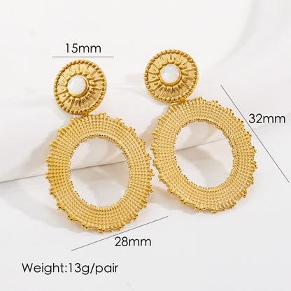 1 Pair Bohemian Circle Plating Inlay Stainless Steel Natural Stone Gold Plated Drop Earrings