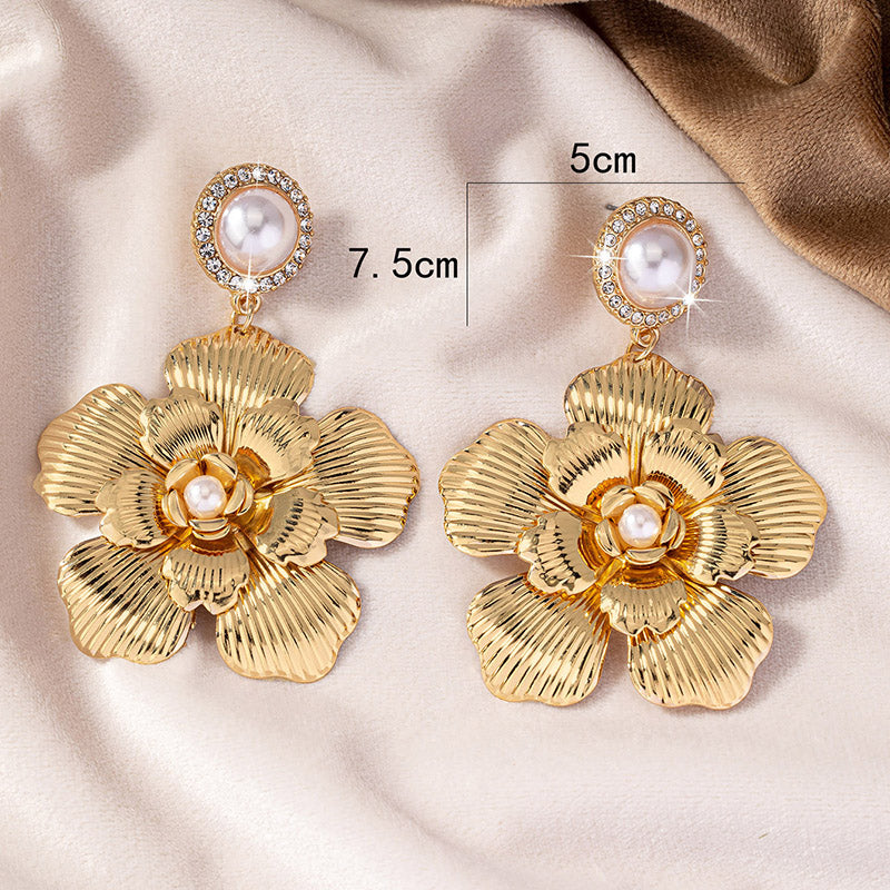 Wholesale Jewelry Lady Flower Alloy Artificial Rhinestones Artificial Pearls 14k Gold Plated Plating Inlay Drop Earrings