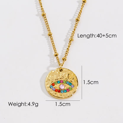 Simple Style Artistic Round Titanium Steel Plating Inlay Rhinestones 14k Gold Plated Pendant Necklace