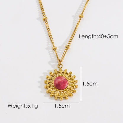 Simple Style Artistic Round Titanium Steel Plating Inlay Rhinestones 14k Gold Plated Pendant Necklace