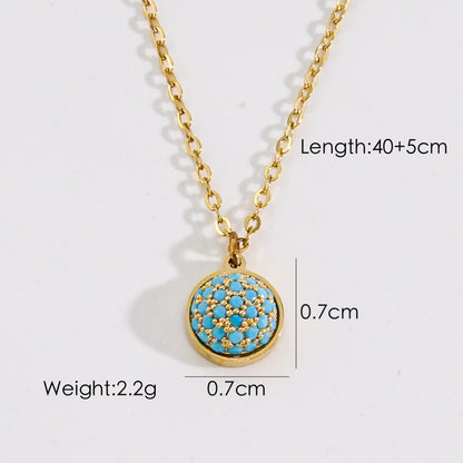 Simple Style Artistic Round Titanium Steel Plating Inlay Rhinestones 14k Gold Plated Pendant Necklace