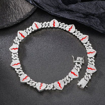 Hip-Hop Punk Cross Heart Shape Alloy Inlay Rhinestones Unisex Bracelets Necklace