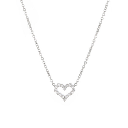 Simple Style Heart Shape Stainless Steel Plating Inlay Zircon White Gold Plated Gold Plated Pendant Necklace