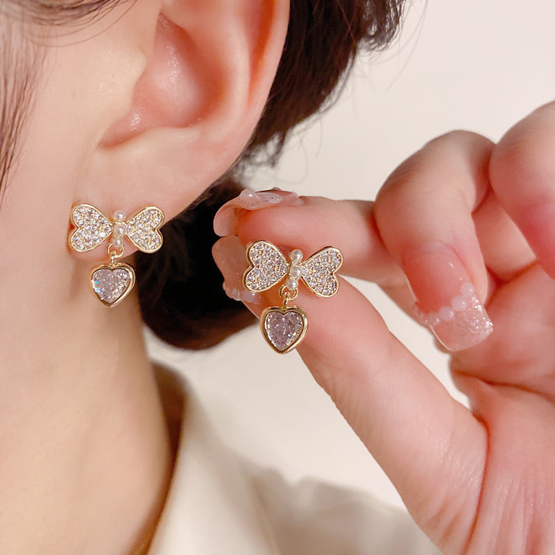 1 Pair Simple Style Butterfly Inlay Copper Zircon Drop Earrings