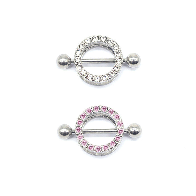 Streetwear Shiny Solid Color Stainless Steel Copper White Gold Plated Rhinestones Nipple Ring In Bulk