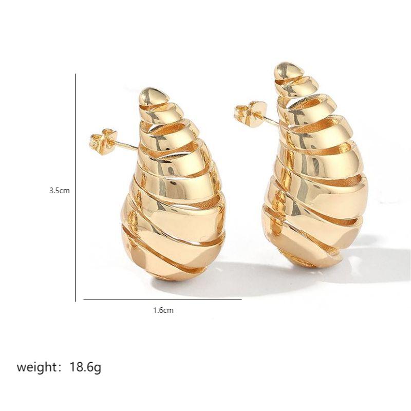 1 Pair Exaggerated Simple Style Water Droplets Spiral Stripe Polishing Plating Copper 18k Gold Plated Ear Studs