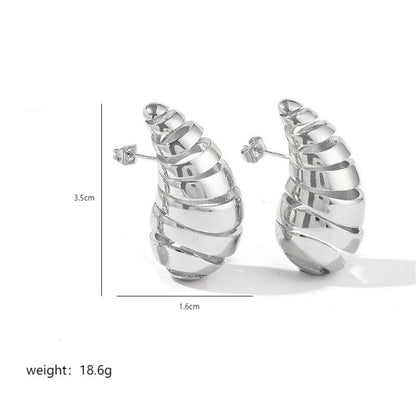 1 Pair Exaggerated Simple Style Water Droplets Spiral Stripe Polishing Plating Copper 18k Gold Plated Ear Studs