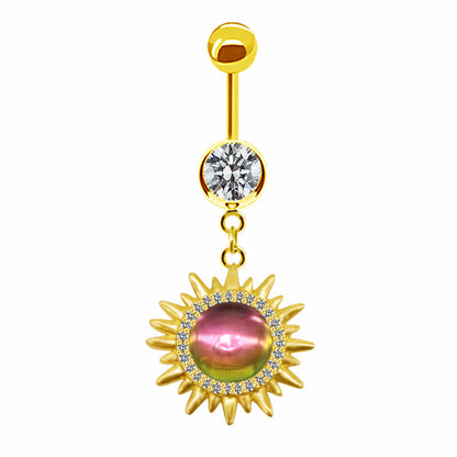 Casual Hawaiian Tropical Sun Stainless Steel Alloy Copper Gold Plated Rhinestones Belly Ring In Bulk