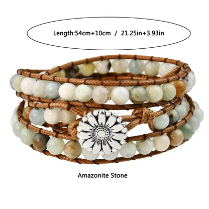 Vacation Ethnic Style Round Alloy Natural Stone Rope Beaded Braid Bracelets