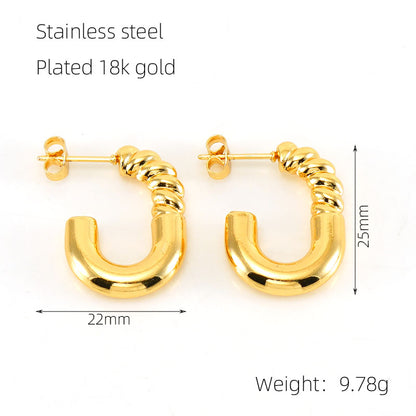 1 Pair Elegant Square Water Droplets Polishing Plating Stainless Steel 18k Gold Plated Earrings