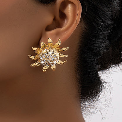 1 Pair Vintage Style Flower Plating Inlay Alloy Artificial Rhinestones 14k Gold Plated Ear Studs