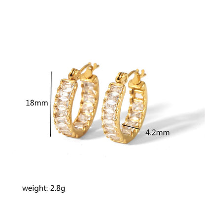 1 Pair Sweet Round Polishing Plating Inlay Stainless Steel Zircon 18k Gold Plated Earrings