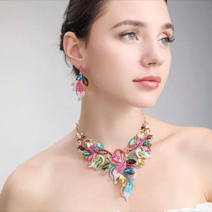 Elegant Leaf Flower Zircon Zinc Alloy Wholesale Earrings Necklace