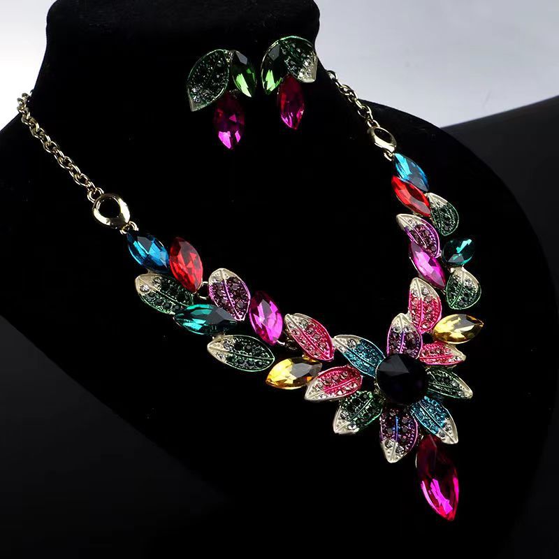 Elegant Leaf Zircon Alloy Zinc Alloy Wholesale Earrings Necklace