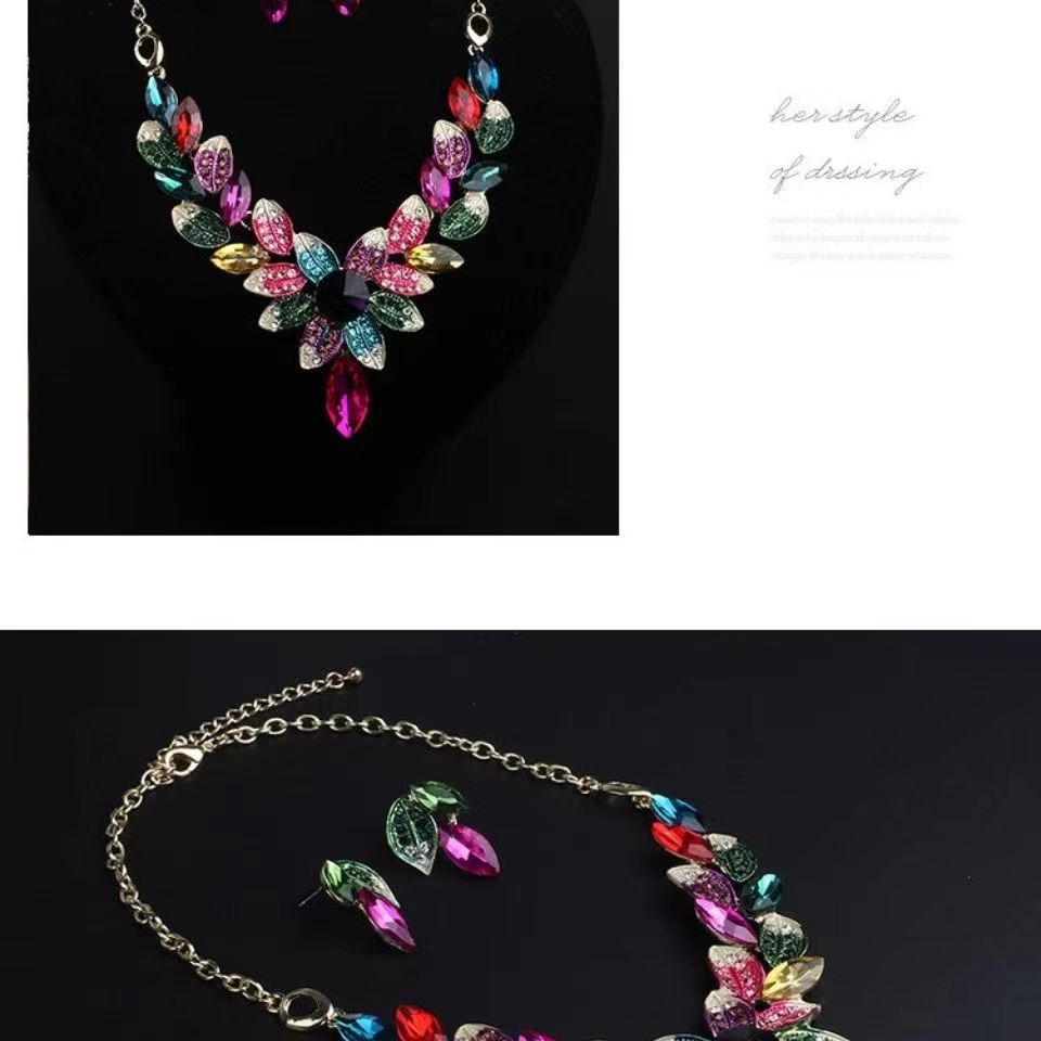 Elegant Leaf Zircon Alloy Zinc Alloy Wholesale Earrings Necklace