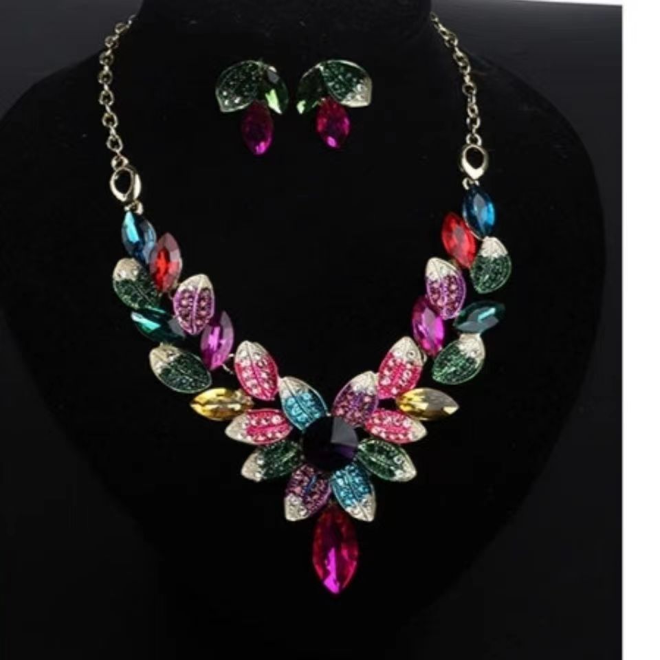 Elegant Leaf Zircon Alloy Zinc Alloy Wholesale Earrings Necklace