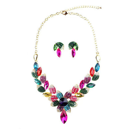 Elegant Leaf Zircon Alloy Zinc Alloy Wholesale Earrings Necklace