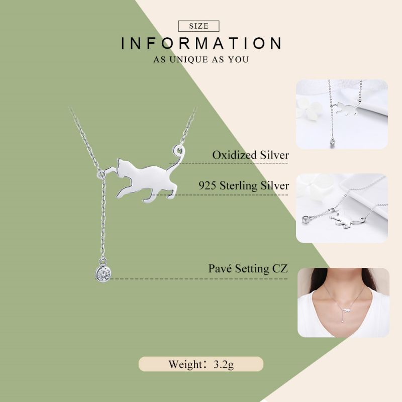 Casual Cute Little Bear Cat Butterfly Sterling Silver White Gold Plated Glass Zircon Necklace In Bulk