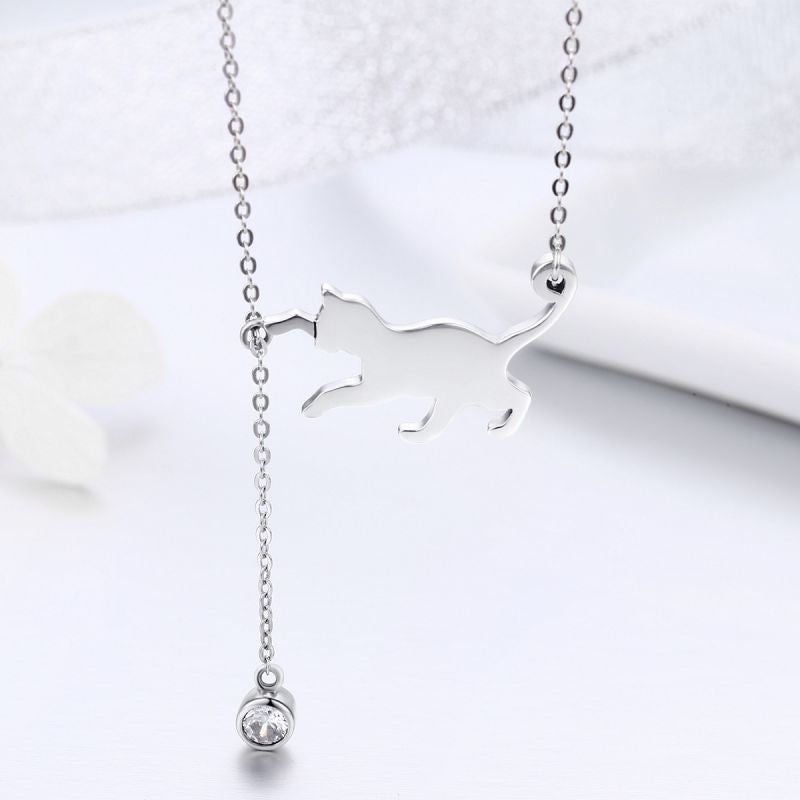 Casual Cute Little Bear Cat Butterfly Sterling Silver White Gold Plated Glass Zircon Necklace In Bulk