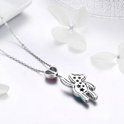 Casual Cute Little Bear Cat Butterfly Sterling Silver White Gold Plated Glass Zircon Necklace In Bulk