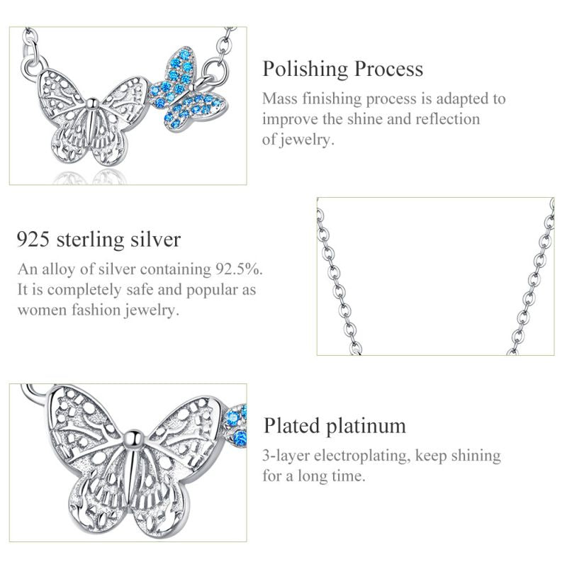 Casual Cute Little Bear Cat Butterfly Sterling Silver White Gold Plated Glass Zircon Necklace In Bulk